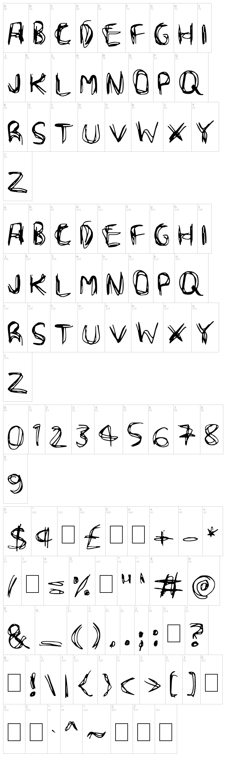 Scribble Wire font map